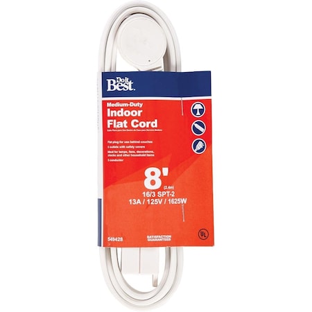 All-Source SPT-2 Extension Cord, 16 AWG, Indoor, 16/3, 3 Outlets, White, 8 ft IPF-PT2163-8-WH